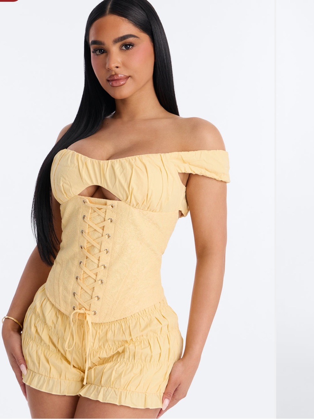 Fashion Nova Yellow Off-Shoulder Lace-Up Corset Top